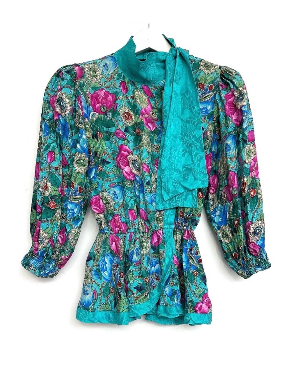 Diane Freis SILK Floral Tie-Neck Blouse